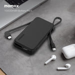 بطارية متنقلة Momax 1-Power Vital بسعة 10000mAh مع كيبل USB-C مدمج مزدوج | أسود