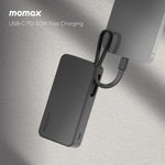 بطارية متنقلة Momax 1-Power Vital بسعة 10000mAh مع كيبل USB-C مدمج مزدوج | أسود