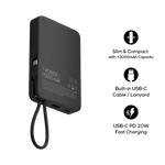 بطارية متنقلة 1-Power X من موماكس 10000 مللي أمبير مع كيبل USB-C مدمج