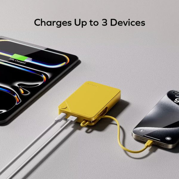 بطارية متنقلة 1-Power X من موماكس 10000 مللي أمبير مع كيبل USB-C مدمج | أصفر
