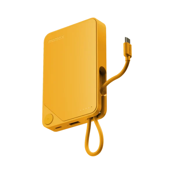 بطارية متنقلة 1-Power X من موماكس 10000 مللي أمبير مع كيبل USB-C مدمج | أصفر