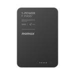 باور بانك Momax 1-Power F.Pass بسعة 5000 مللي أمبير، مع كابل مدمج وموصل مغناطيسي، نحيف للغاية | أسود