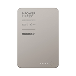 باور بانك Momax 1-Power F.Pass بسعة 5000 مللي أمبير، مع كابل مدمج وموصل مغناطيسي، نحيف للغاية | تيتانيوم