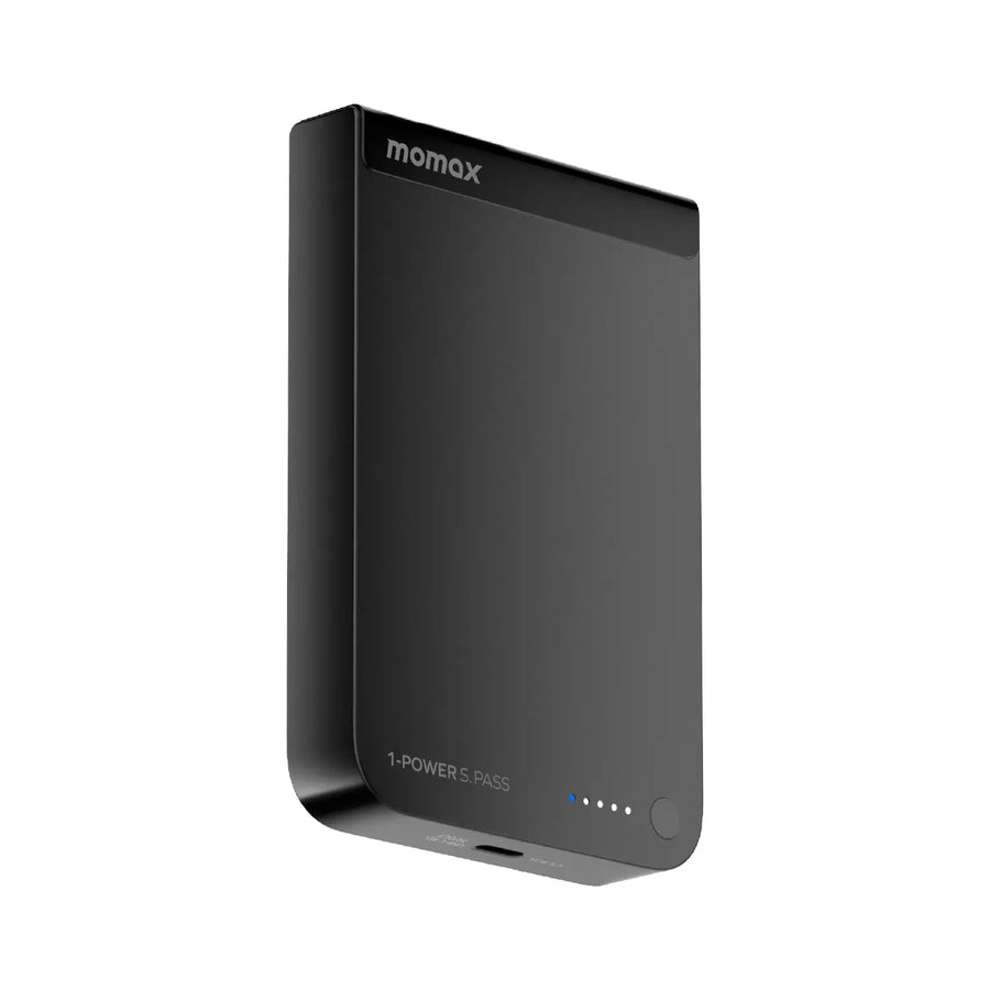 باور بانك Momax 1-Power S.Pass بسعة 10000 مللي أمبير، شحن لاسلكي مغناطيسي Qi2، نحيف للغاية | أسود