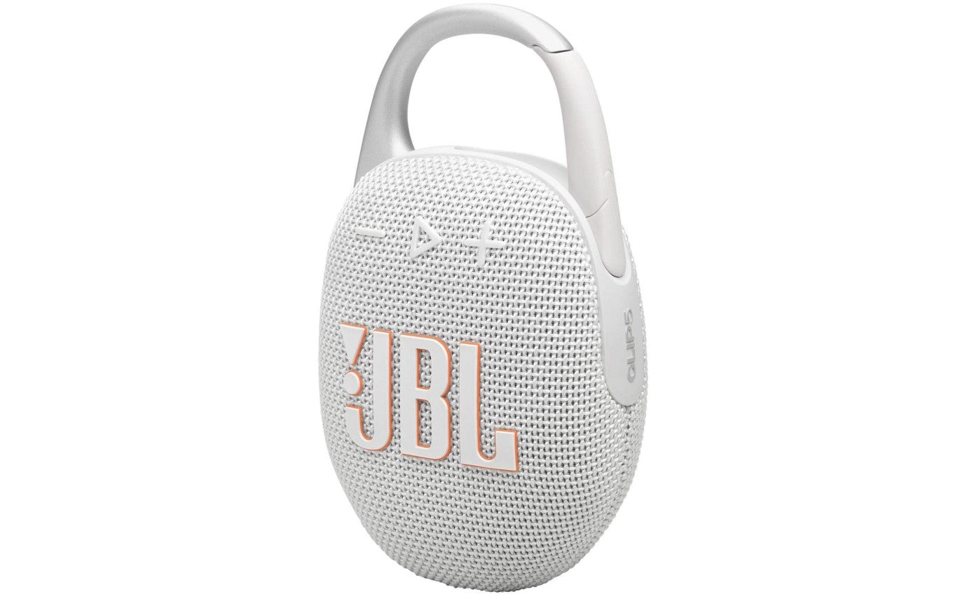 مكبر صوت JBL Clip 5 مقاوم للماء قابل للحمل باللون الأبيض | JBLCLIP5WHT