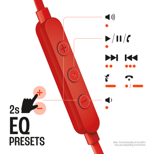 JBL Tune 305 USB-C Wired In-Ear Earphones | Red