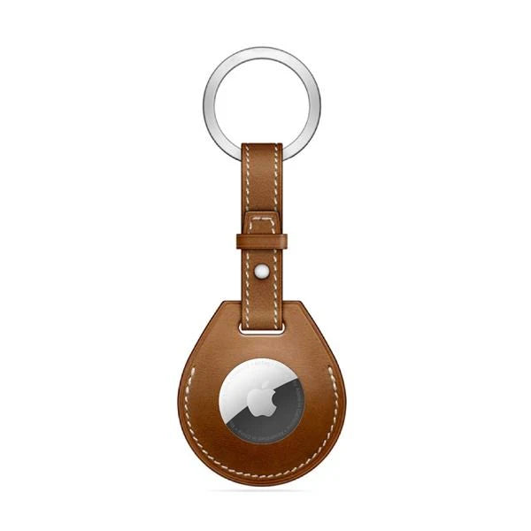 Coteetcl Airtag Leather KeyChain with Metallic Buckle Brown