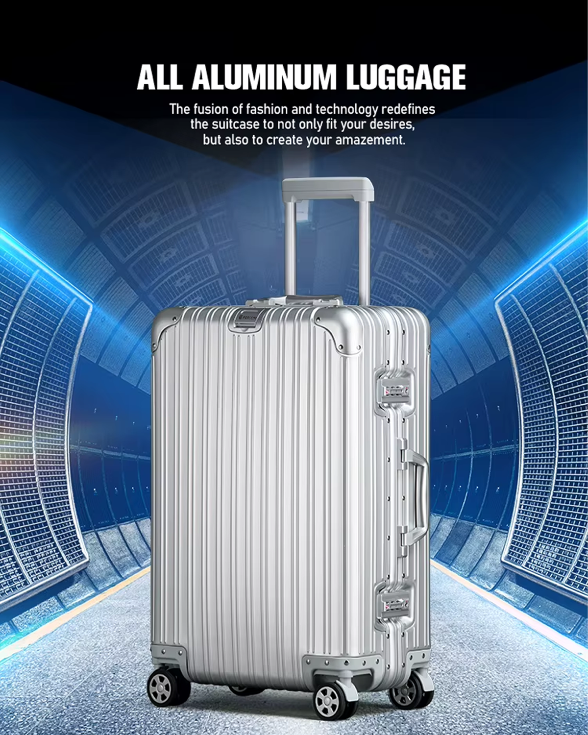 90 Percent Trolly Aluminum Suitcase 4 Wheels 28 Inch | Silver