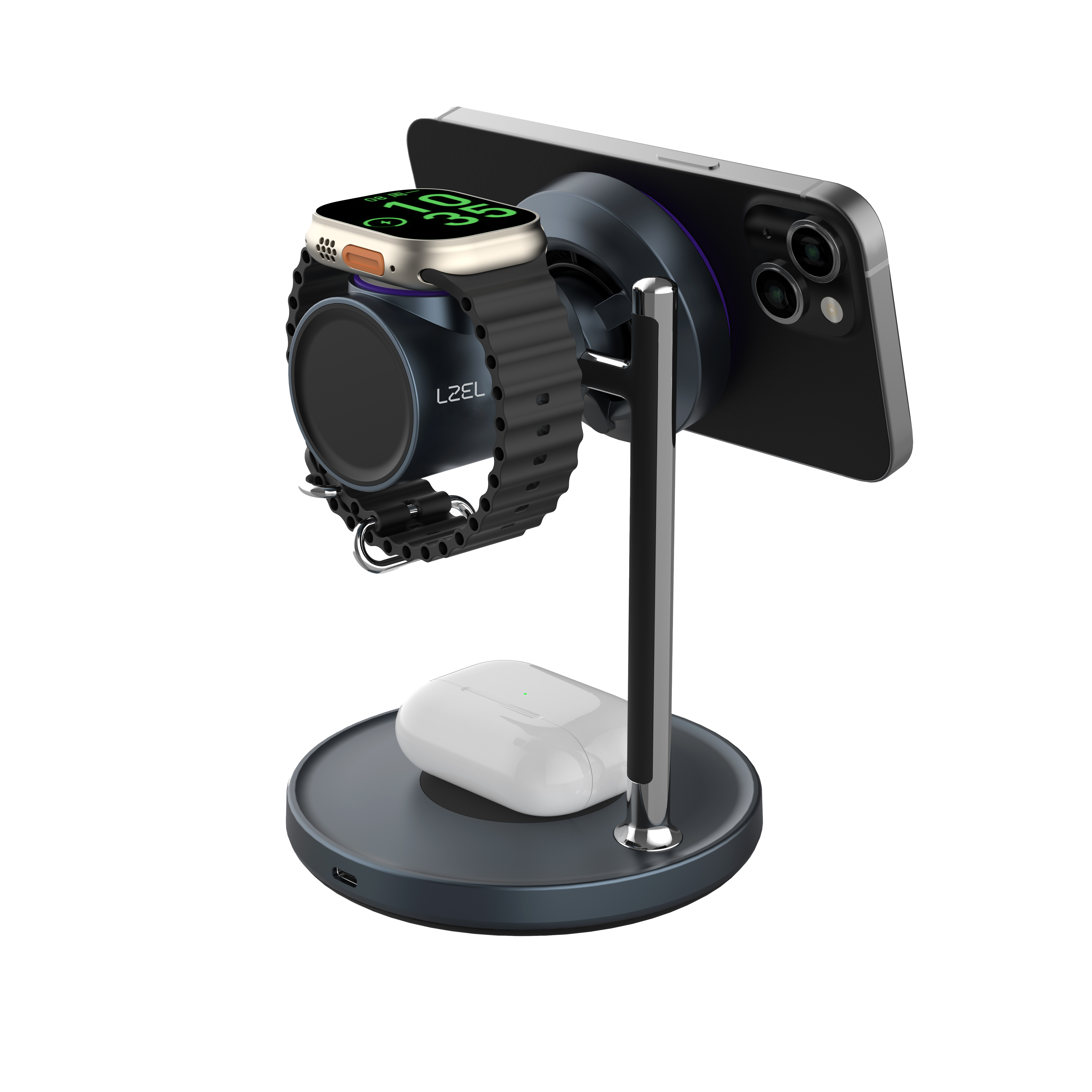 شاحن لاسلكي مكتبي من LZEL FlexDock Series 3-in-1 مغناطيسي | أسود