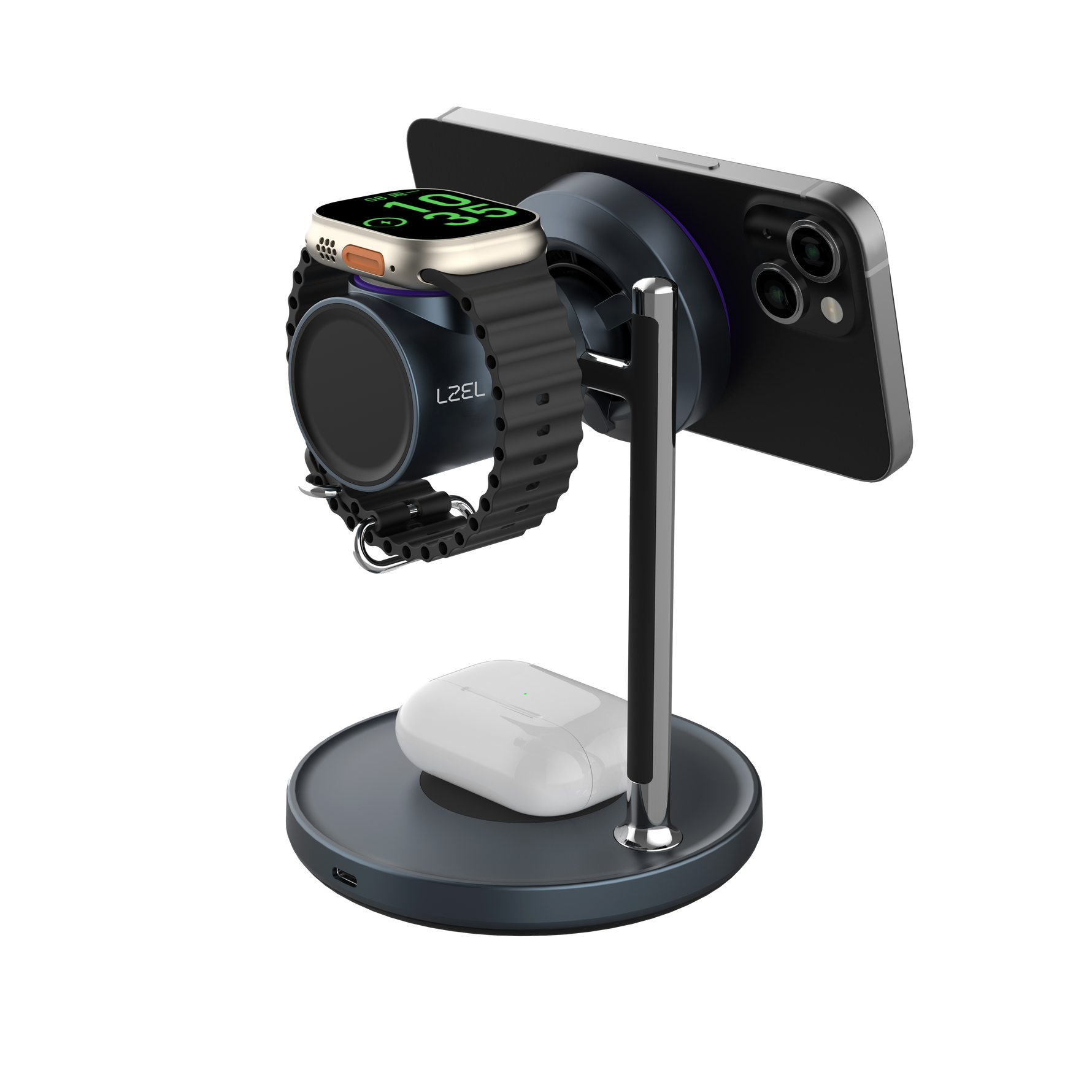 شاحن لاسلكي مكتبي من LZEL FlexDock Series 3-in-1 مغناطيسي | أسود