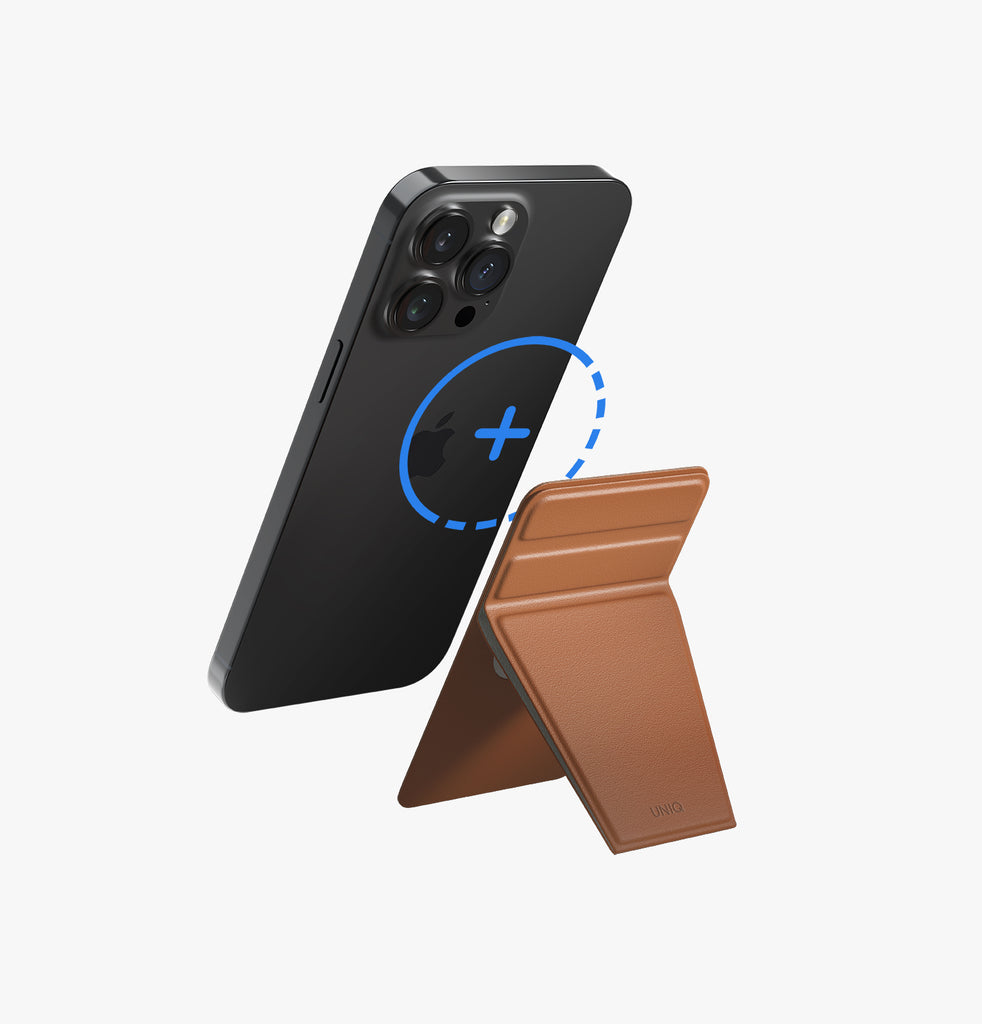 Uniq Lyft Magnetic Phone Stand and Card Holder | Brown