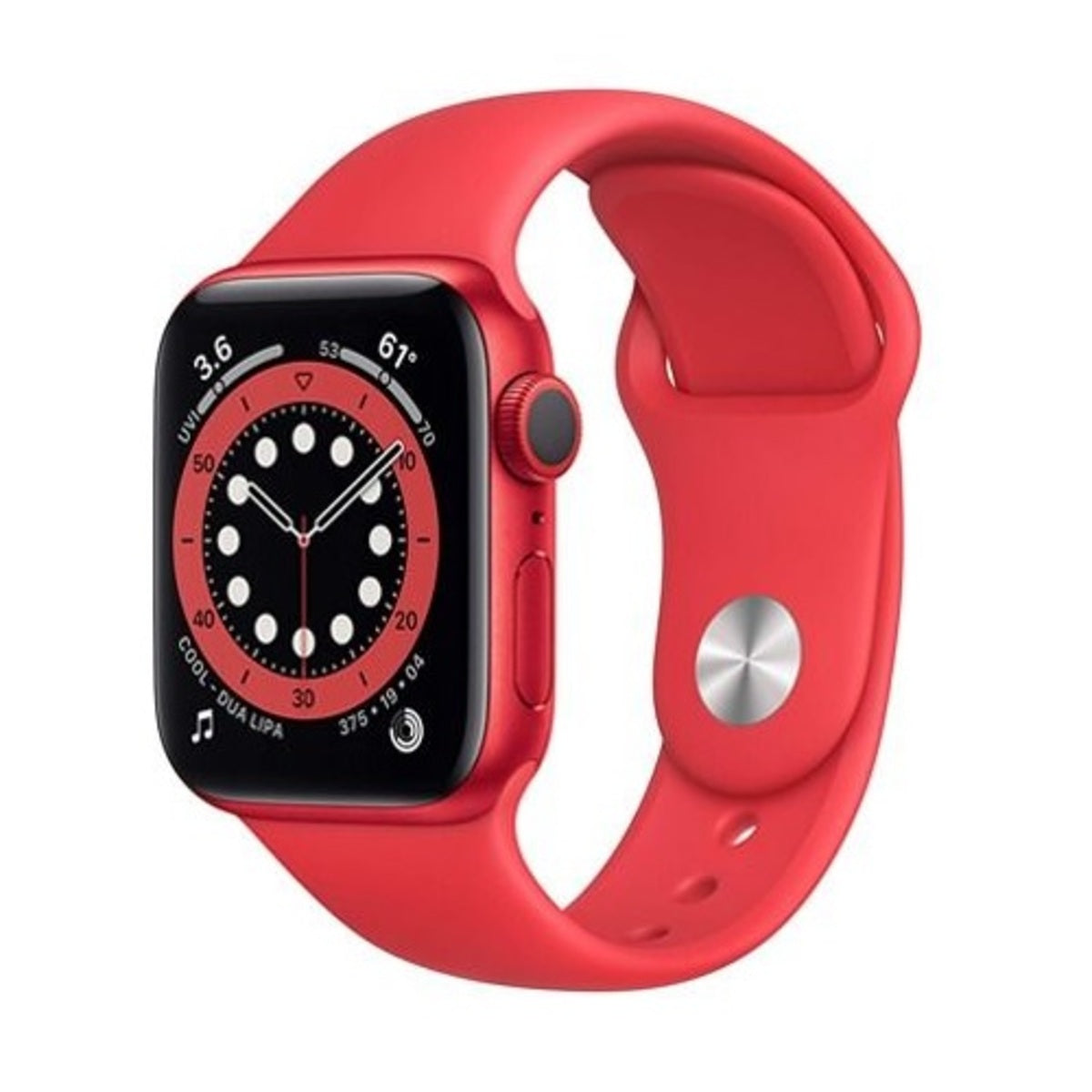 ساعة آبل واتش سيريس 6 GPS مقاس 44 ملم - بهيكل من الألومنيوم الأحمر مع سوار رياضي أحمر | مقاس عادي (Regular)