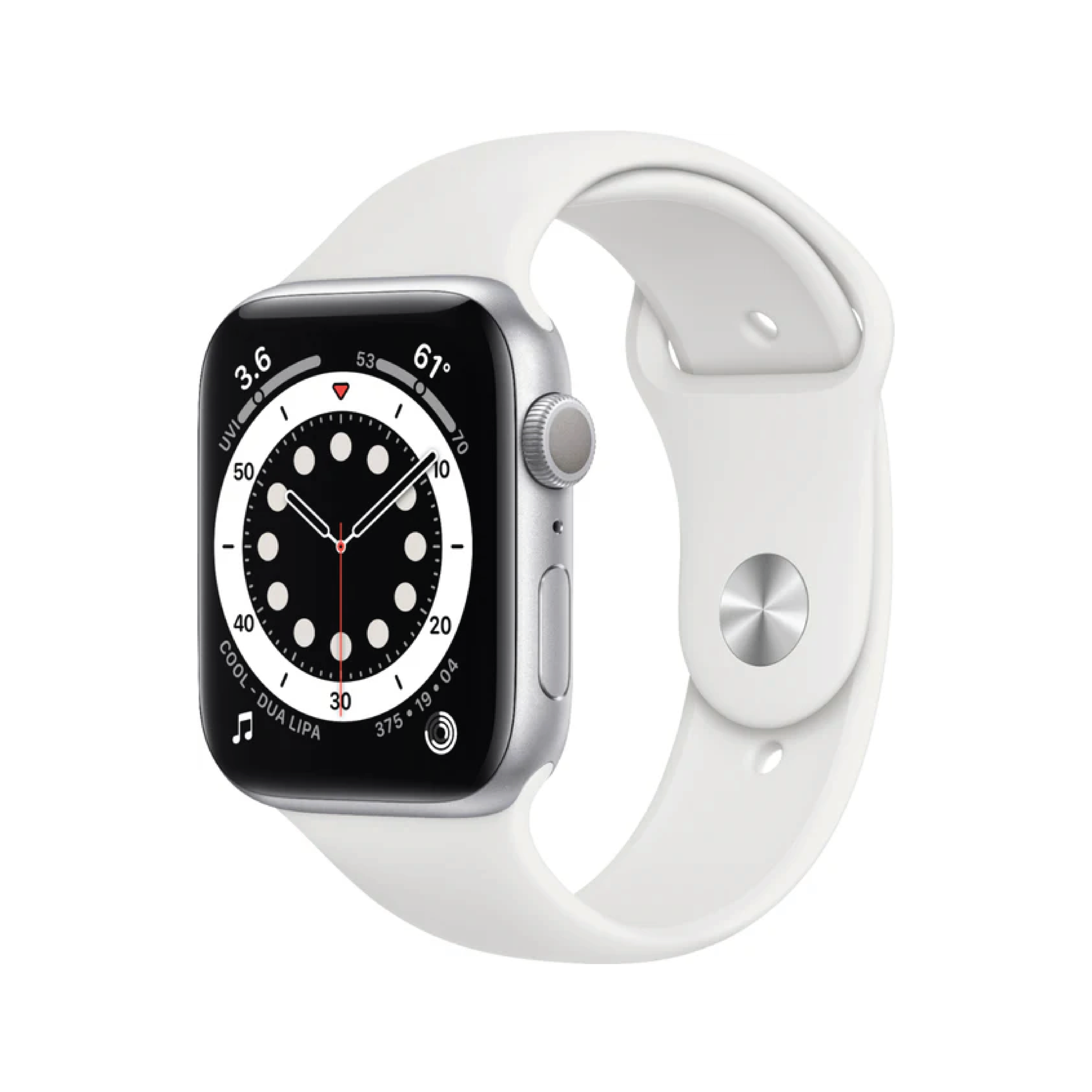 Apple Watch Series 6 GPS, 44mm Silver Aluminium Case with White Sport Band - Regular