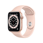 ساعة Apple Watch Series 6 GPS مقاس 44mm بإطار من الألومنيوم لون Gold وسوار Sport Band | اللون وردي – المقاس العادي.
