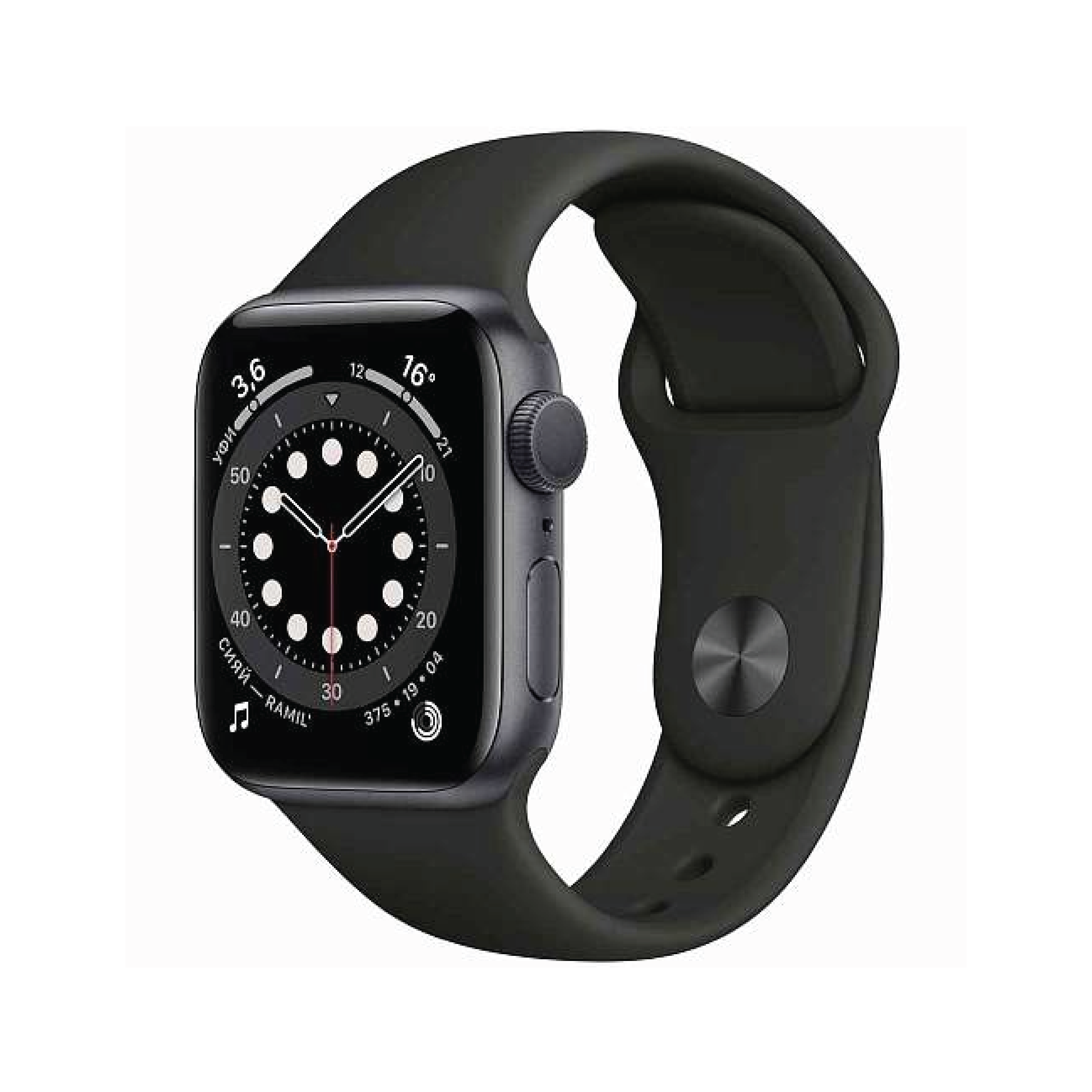 Apple Watch Series 6 GPS, 44mm Space Gray Aluminium Case with Black Sport Band - Regular
