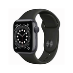 ساعة Apple Watch Series 6 GPS مقاس 44mm بإطار من الألومنيوم لون Space Gray وسوار Sport Band | اللون الأسود – المقاس العادي.
