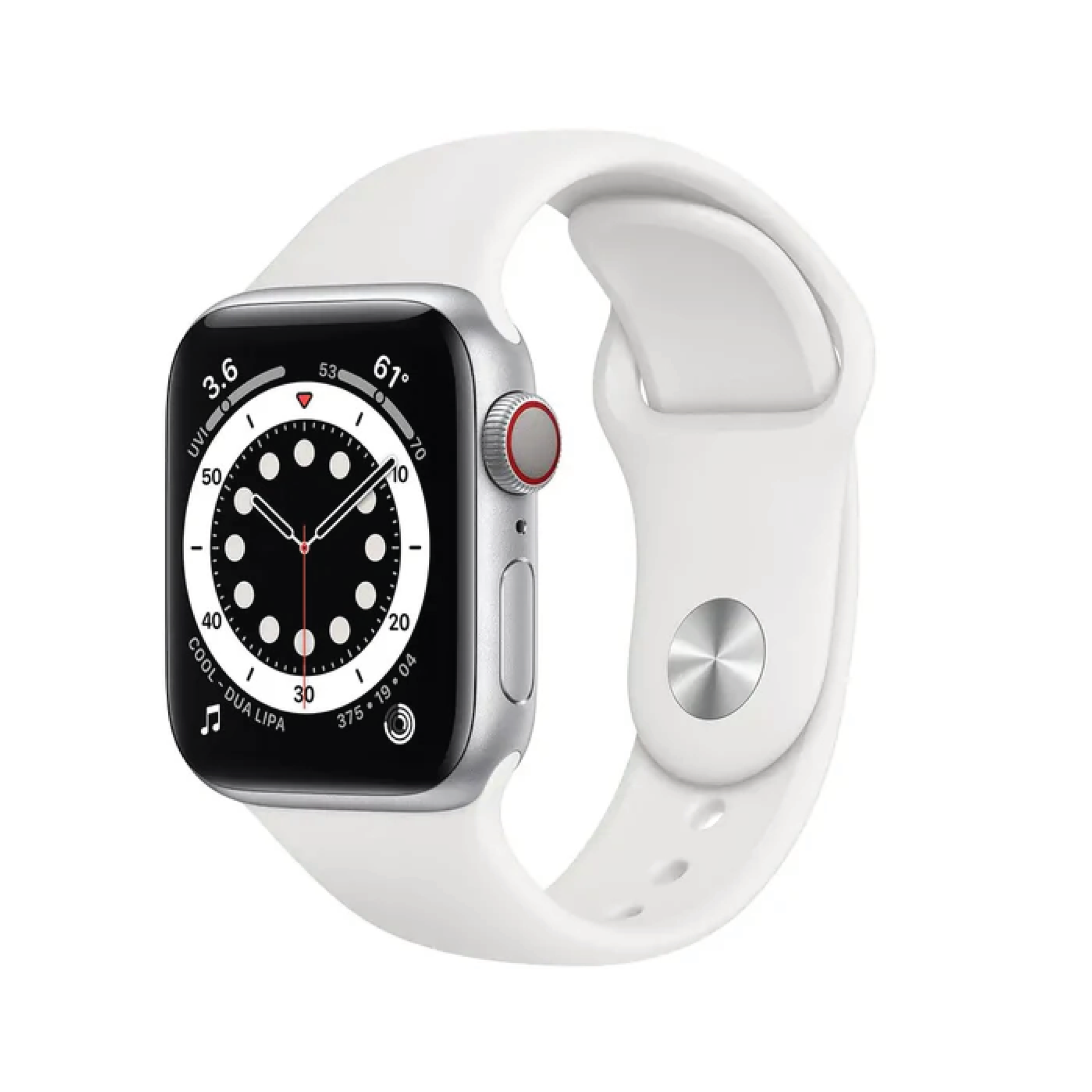 Apple Watch Series 6 GPS + Cellular, 40mm Silver Aluminium Case with White Sport Band - Regular