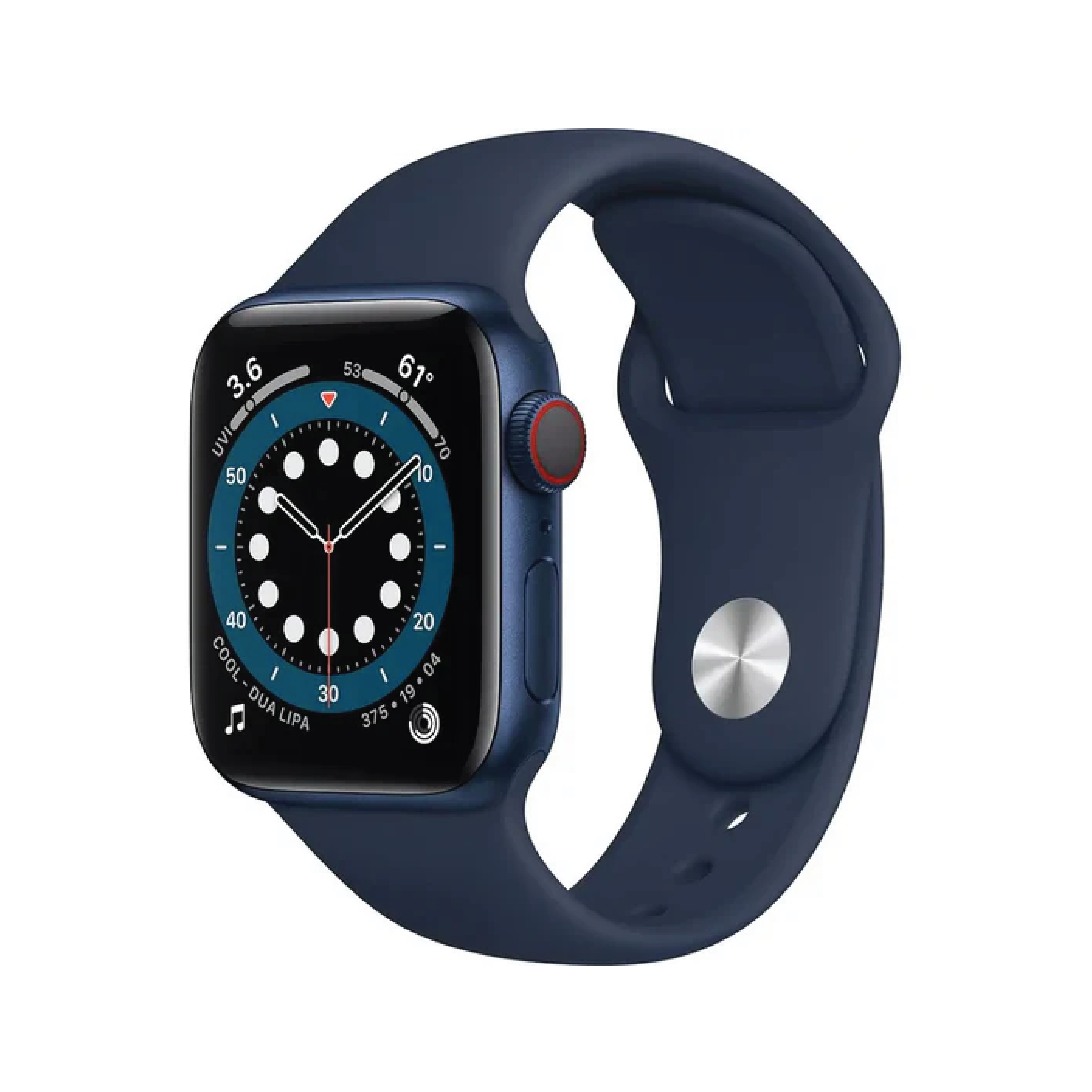 ساعة Apple Watch Series 6 GPS + Cellular مقاس 40mm بإطار من الألومنيوم لون  أزرق وسوار Sport Band | اللون  الكحلي  – المقاس العادي.
