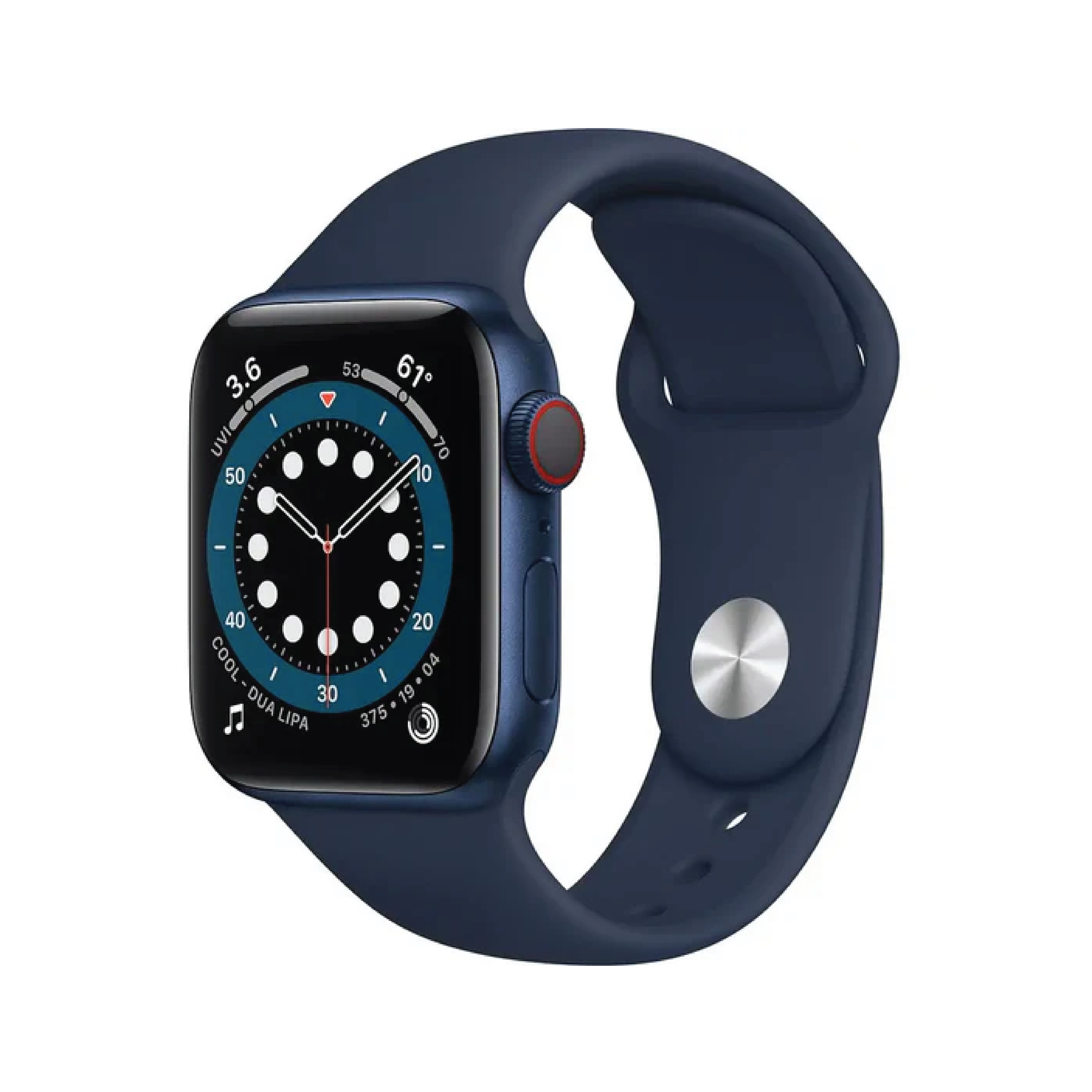 ساعة Apple Watch Series 6 GPS + Cellular مقاس 44mm بإطار من الألومنيوم لون  أزرق وسوار Sport Band | اللون كحلي غامق – المقاس العادي.
