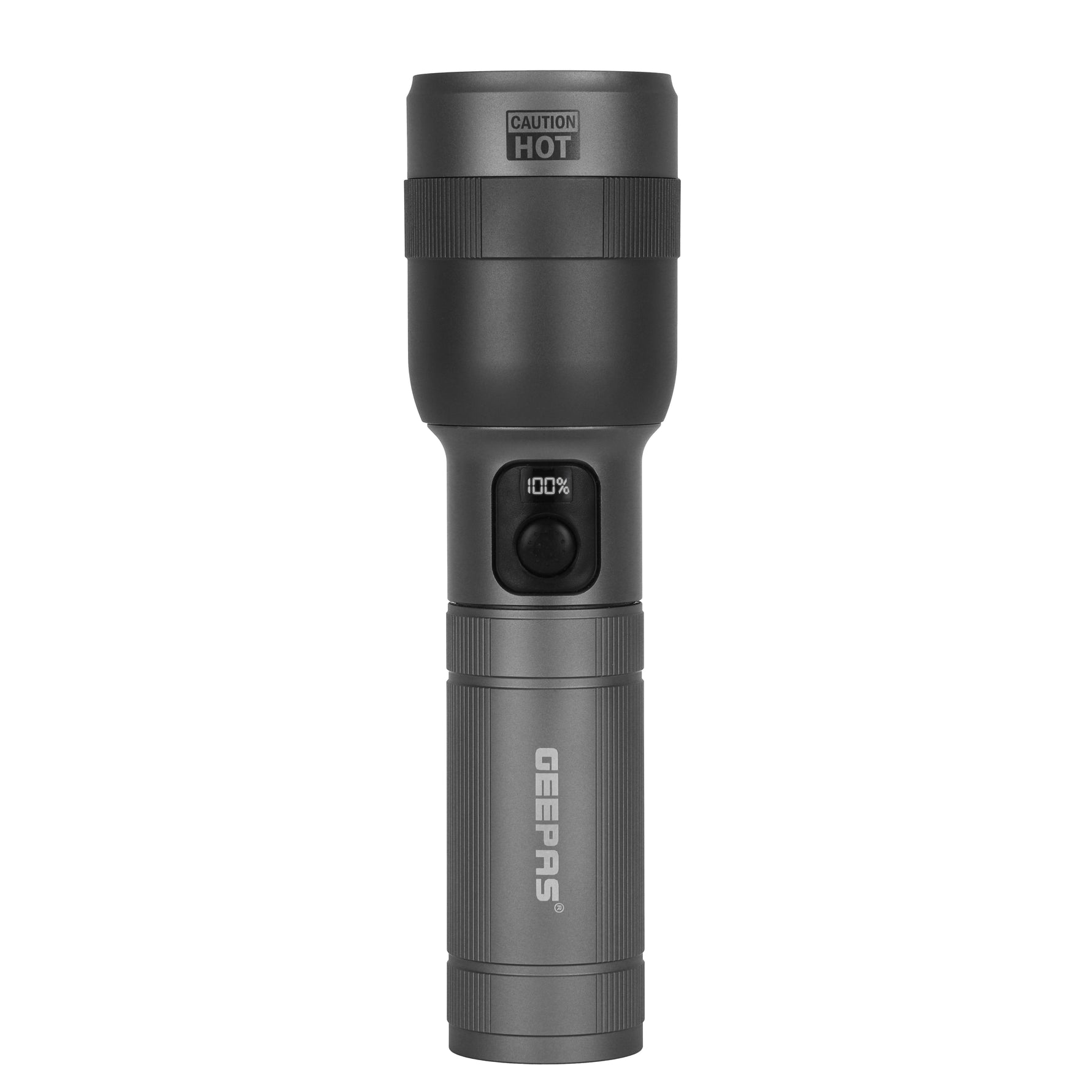 Geepas Digital Zoomable LED Flashlight- GFL3874Z/ 60W Laser High-Power LEDs, 12 Hours Continuous Working/ Aluminum Alloy Housing / Black