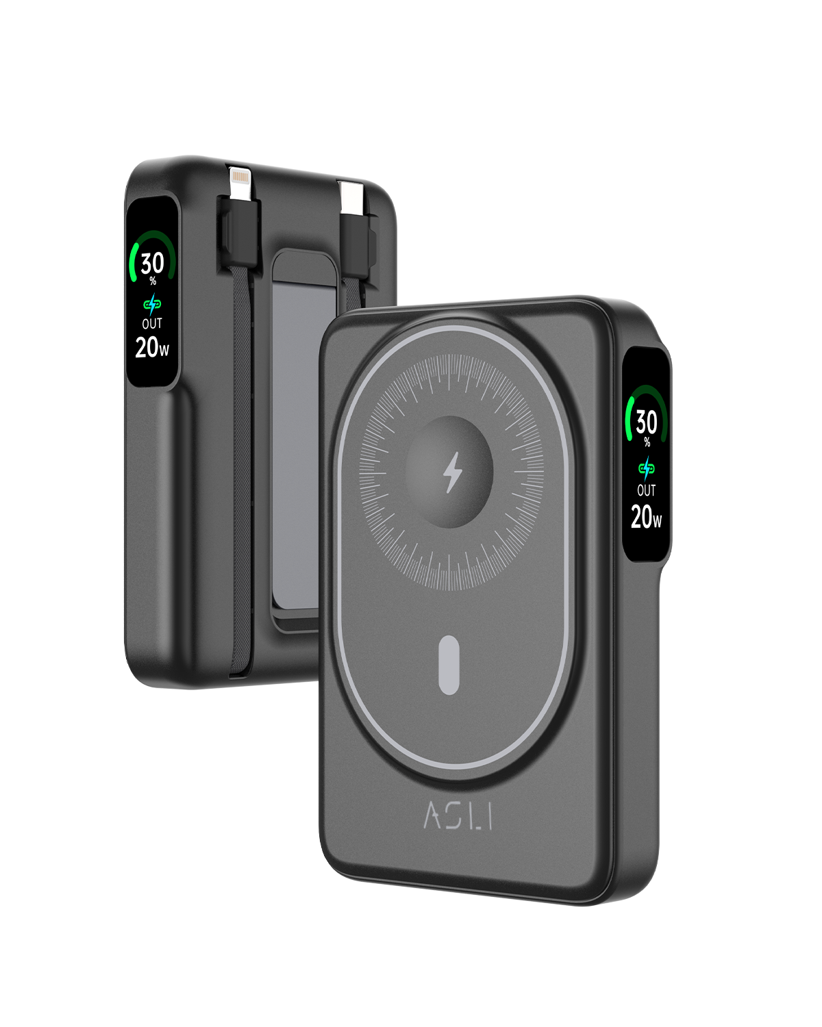 بطارية متنقلة Magcrest Hub من أسلي جلوبال 6 في 1 لاسلكي 10000 مللي أمبير بتقنية PD | أسود