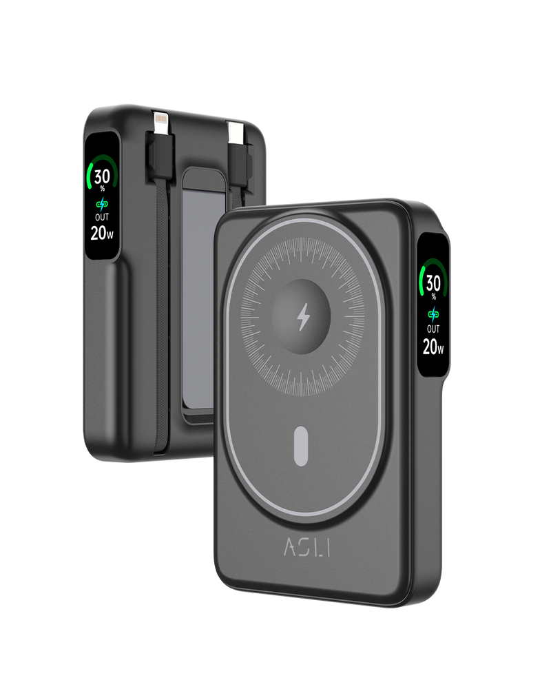 Asli Global Magcrest Hub 6-in-1 Magnetic 10000mAh PD Wireless Power Bank | Black