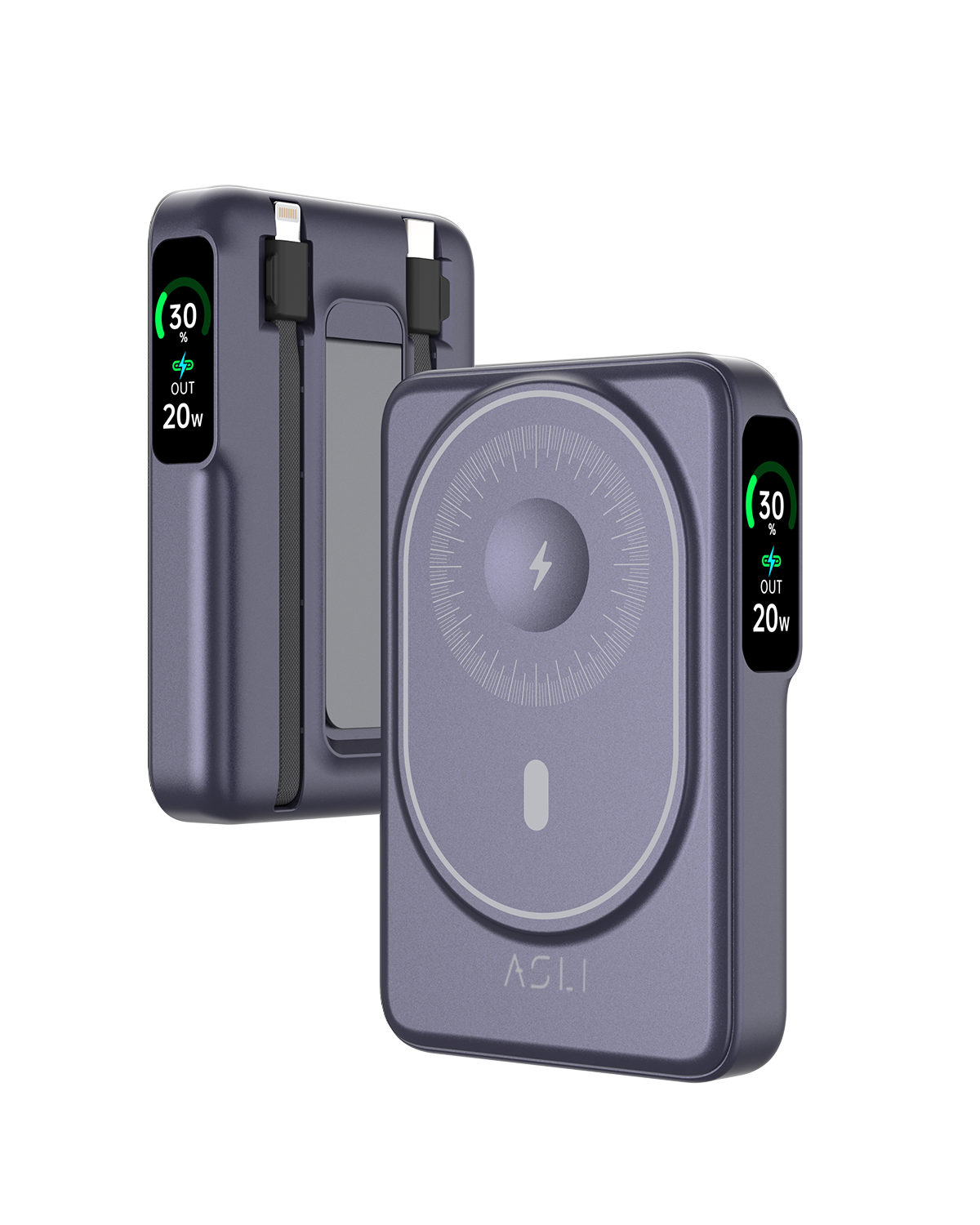 Asli Global Magcrest Hub 6-in-1 Magnetic 10000mAh PD Wireless Power Bank | Purple