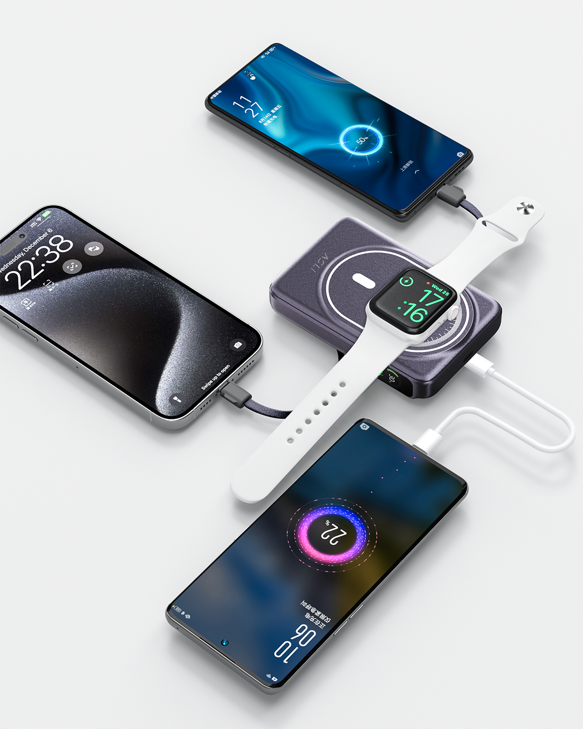 بطارية متنقلة Magcrest Hub من أسلي جلوبال 6 في 1 لاسلكي 10000 مللي أمبير بتقنية PD | بنفسجي