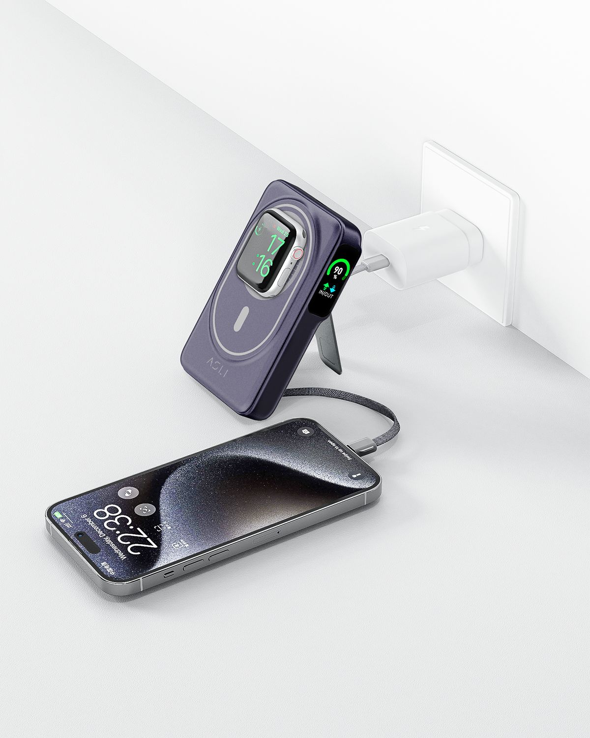 بطارية متنقلة Magcrest Hub من أسلي جلوبال 6 في 1 لاسلكي 10000 مللي أمبير بتقنية PD | بنفسجي