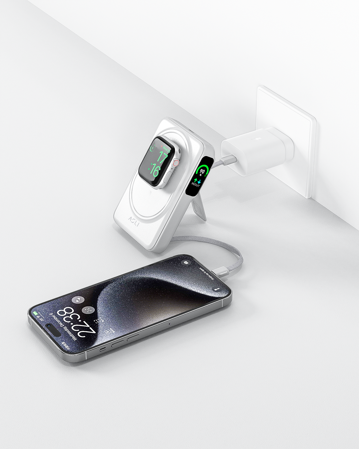 بطارية متنقلة Magcrest Hub من أسلي جلوبال 6 في 1 لاسلكي 10000 مللي أمبير بتقنية PD | أبيض