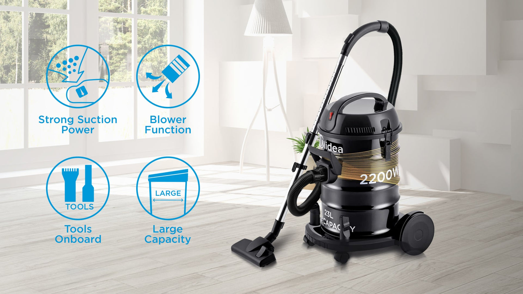 Midea Drum Vacuum 2200W Tank Vacuum Cleaner 23L