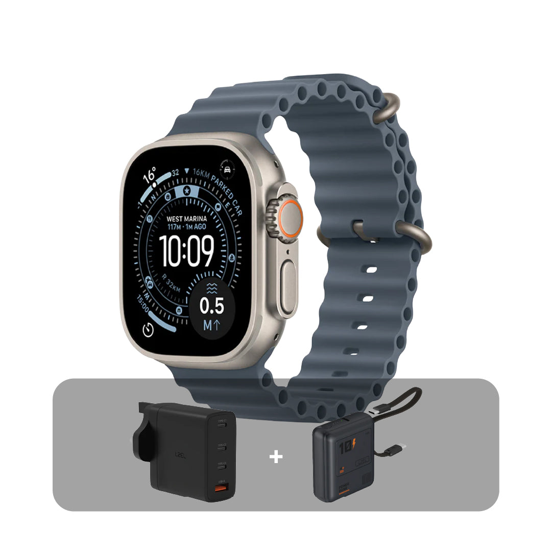 Apple Watch Ultra 3 GPS + Cellular 49mm Natural Titanium Case with Anchor Blue Ocean Band + Bundle Offer