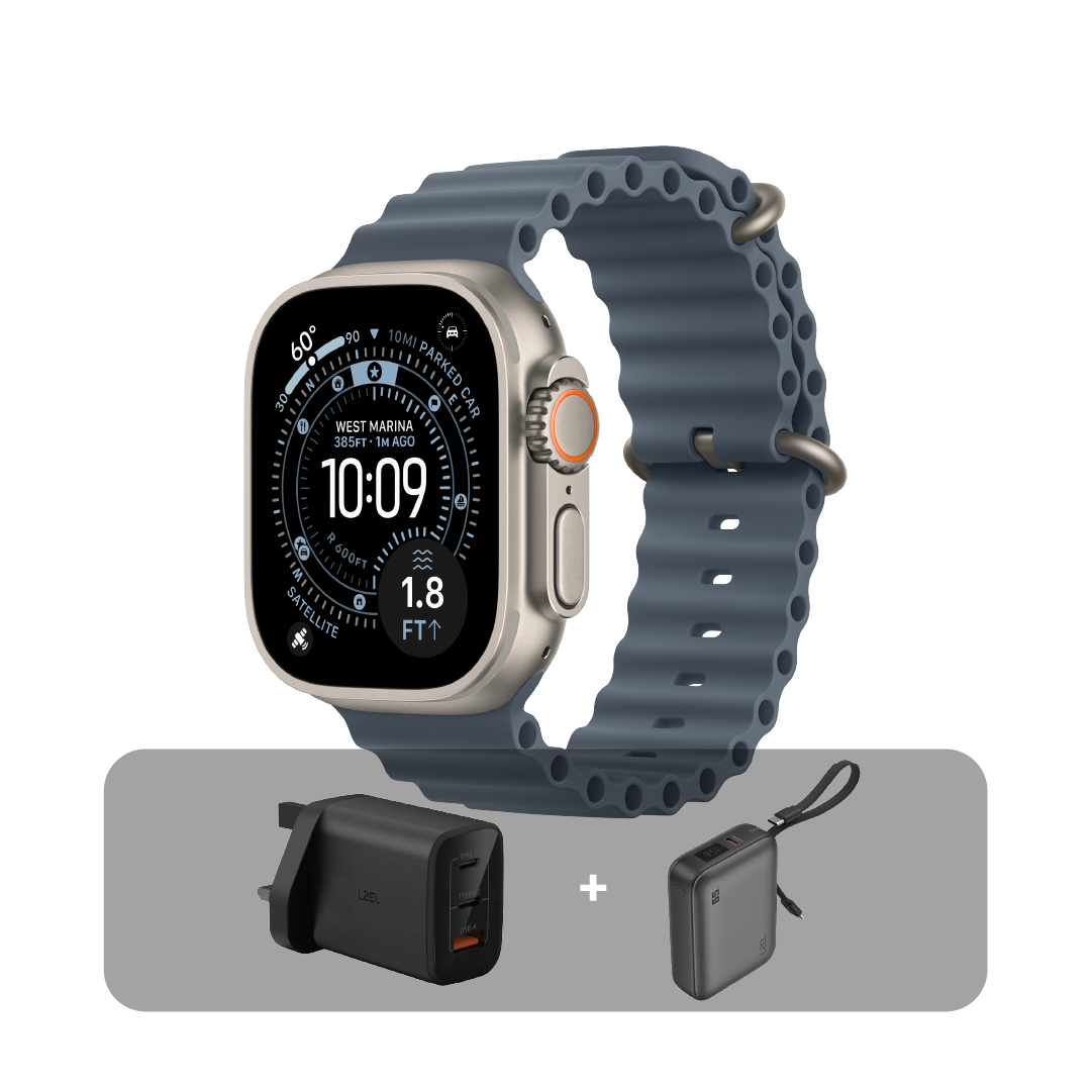 Apple Watch Ultra 3 GPS + Cellular 49mm Natural Titanium Case with Anchor Blue Ocean Band + Bundle Offer