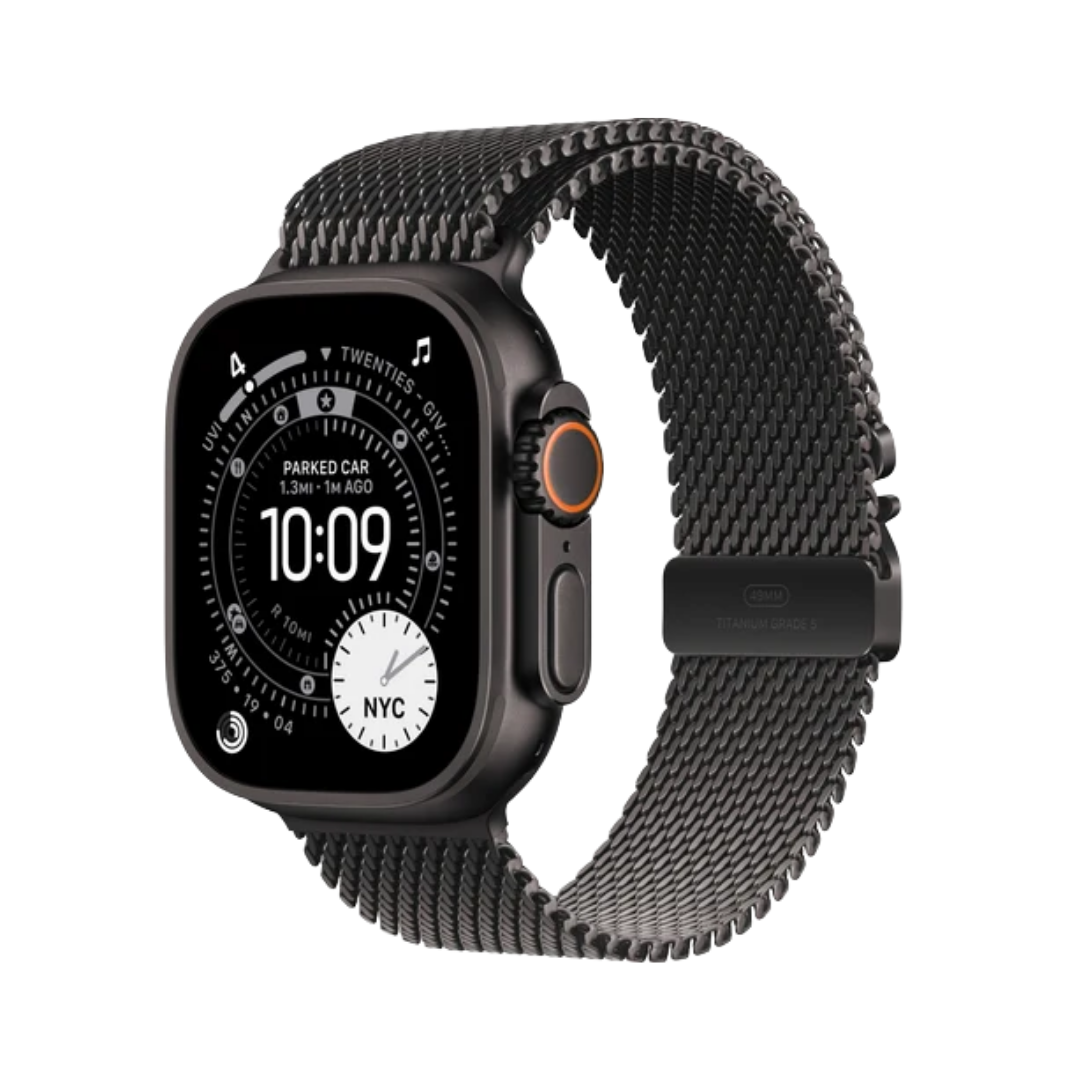 ساعة Apple Watch Ultra 3 (2025) ‏GPS + Cellular مقاس 49 مم – هيكل تيتانيوم أسود مع سوار ميلانيز تيتانيوم أسود | مقاس M
