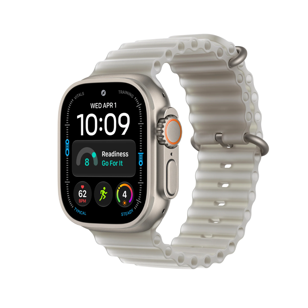 ساعة Apple Watch Ultra 4 GPS + Cellular مقاس 49 مم - تيتانيوم طبيعي مع سوار Ocean رمادي شفاف