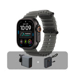 ساعة Apple Watch Ultra 4 GPS + Cellular مقاس 49 مم - هيكل من التيتانيوم الأسود مع سوار Ocean أسود شفاف + عرض الباندل