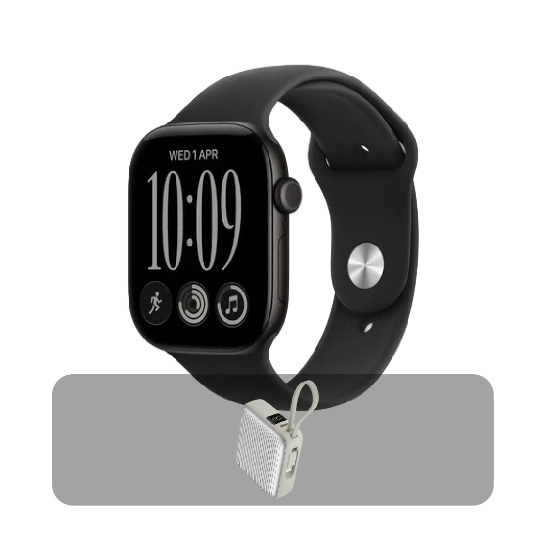 ساعة Apple Watch Series 12 GPS مقاس 46 مم - أسود مع سوار رياضي أسود M/L + عرض الباندل