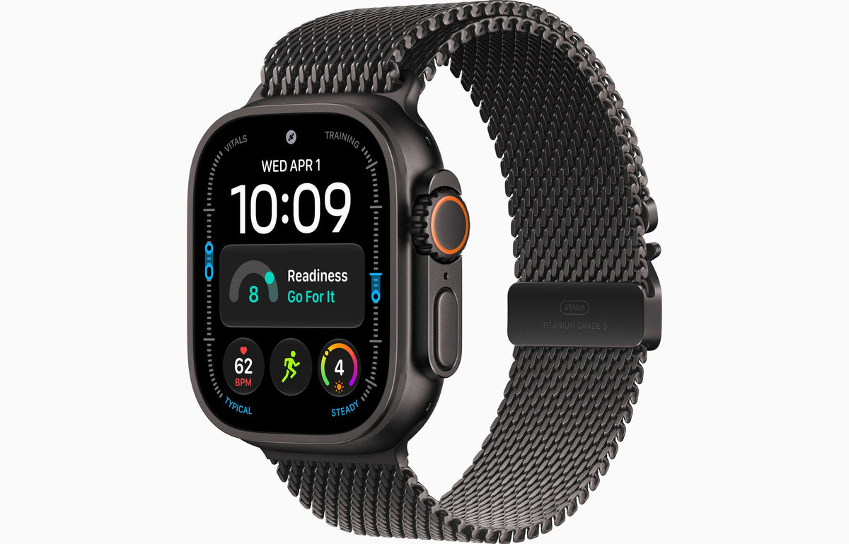  ساعة Apple Watch Ultra 4 الذكية بنظام GPS والاتصال الخلوي – مقاس 49 مم، تيتانيوم أسود مع سوار ميلانيز من التيتانيوم الأسود – مقاس M