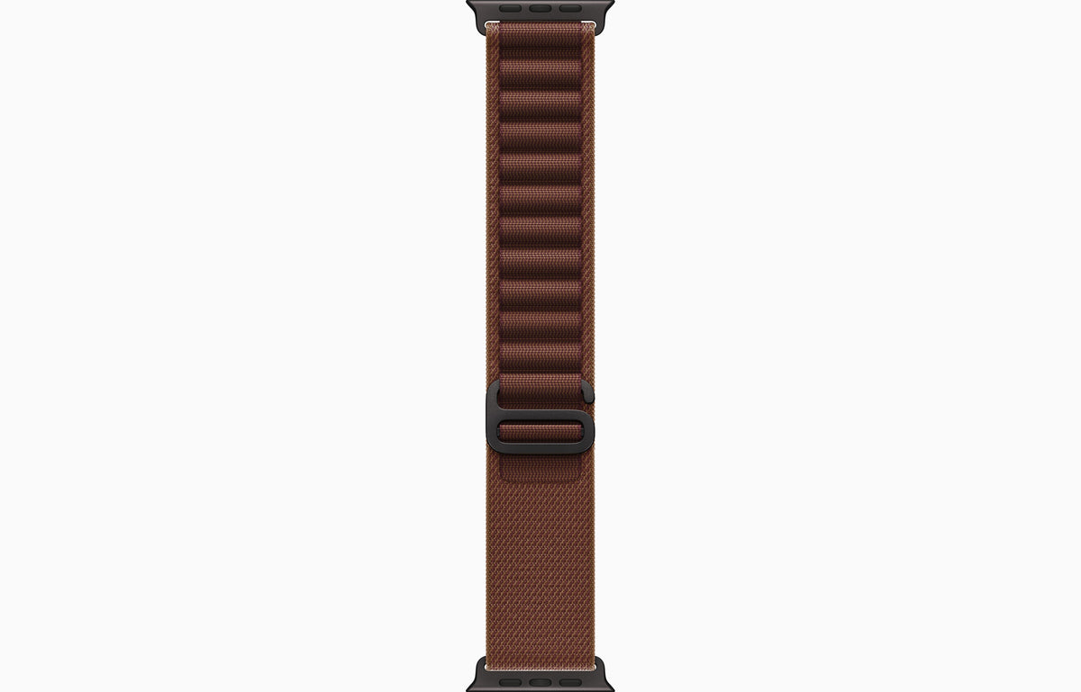 ساعة Apple Watch Ultra 4 GPS + Cellular مقاس 49 مم - هيكل من التيتانيوم الأسود مع سوار Alpine Loop عنابي - M