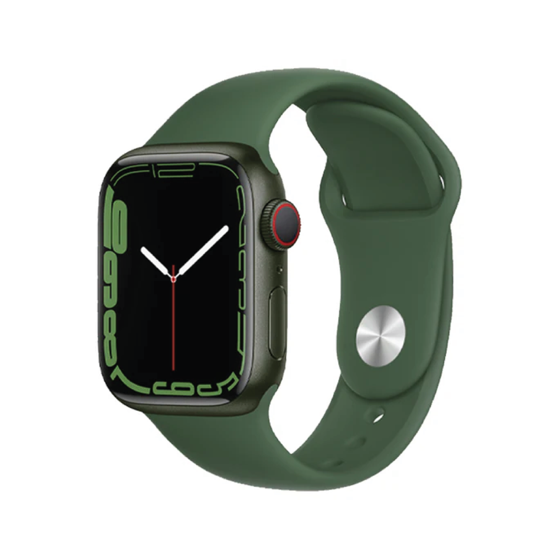 ساعة Apple Watch Series 7 GPS + Cellular مقاس 41mm بإطار من الألومنيوم لون Green وسوار Sport Band | اللون Clover – المقاس العادي.
