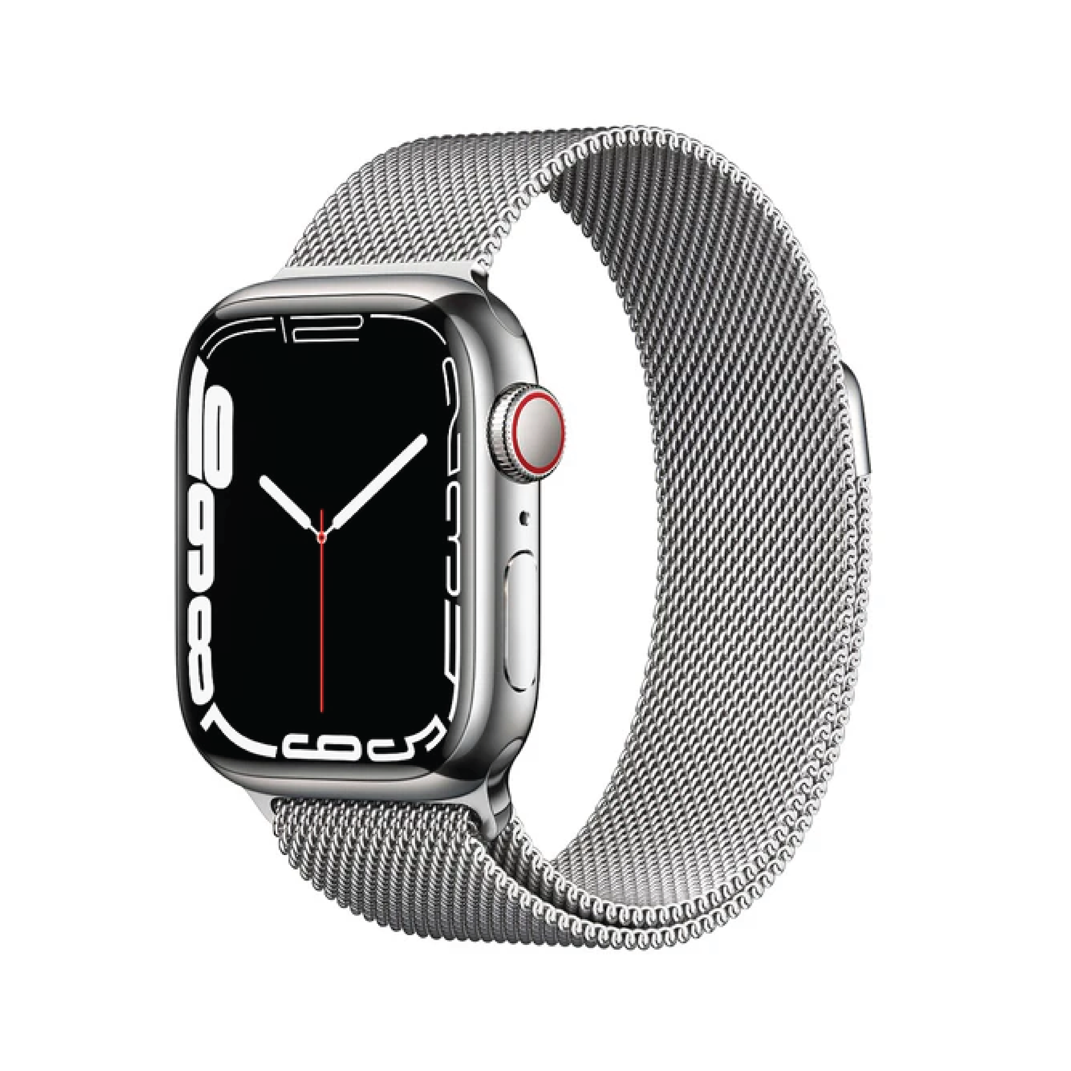 ساعة Apple Watch Series 7 – GPS + Cellular – مقاس 41 مم – علبة ستانلس ستيل | اللون الفضي (Silver Stainless Steel) مع سوار Milanese Loop | اللون الفضي
