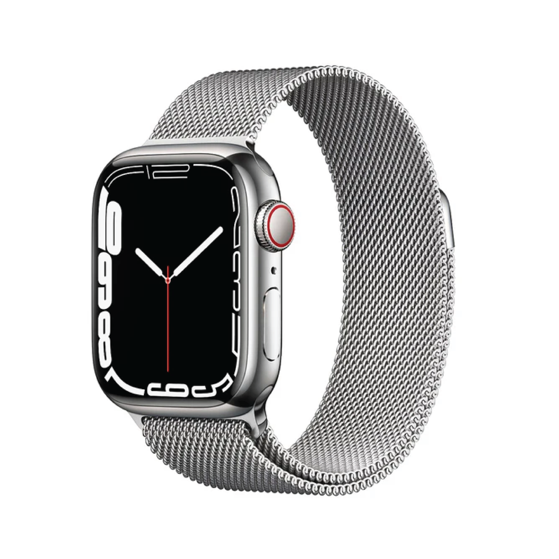 ساعة Apple Watch Series 7 – GPS + Cellular – مقاس 41 مم – علبة ستانلس ستيل | اللون الفضي (Silver Stainless Steel) مع سوار Milanese Loop | اللون الفضي
