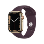 ساعة Apple Watch Series 7 (GPS + Cellular) مقاس 45 مم – هيكل ستانلس ستيل ذهبي مع سوار رياضي Dark Cherry