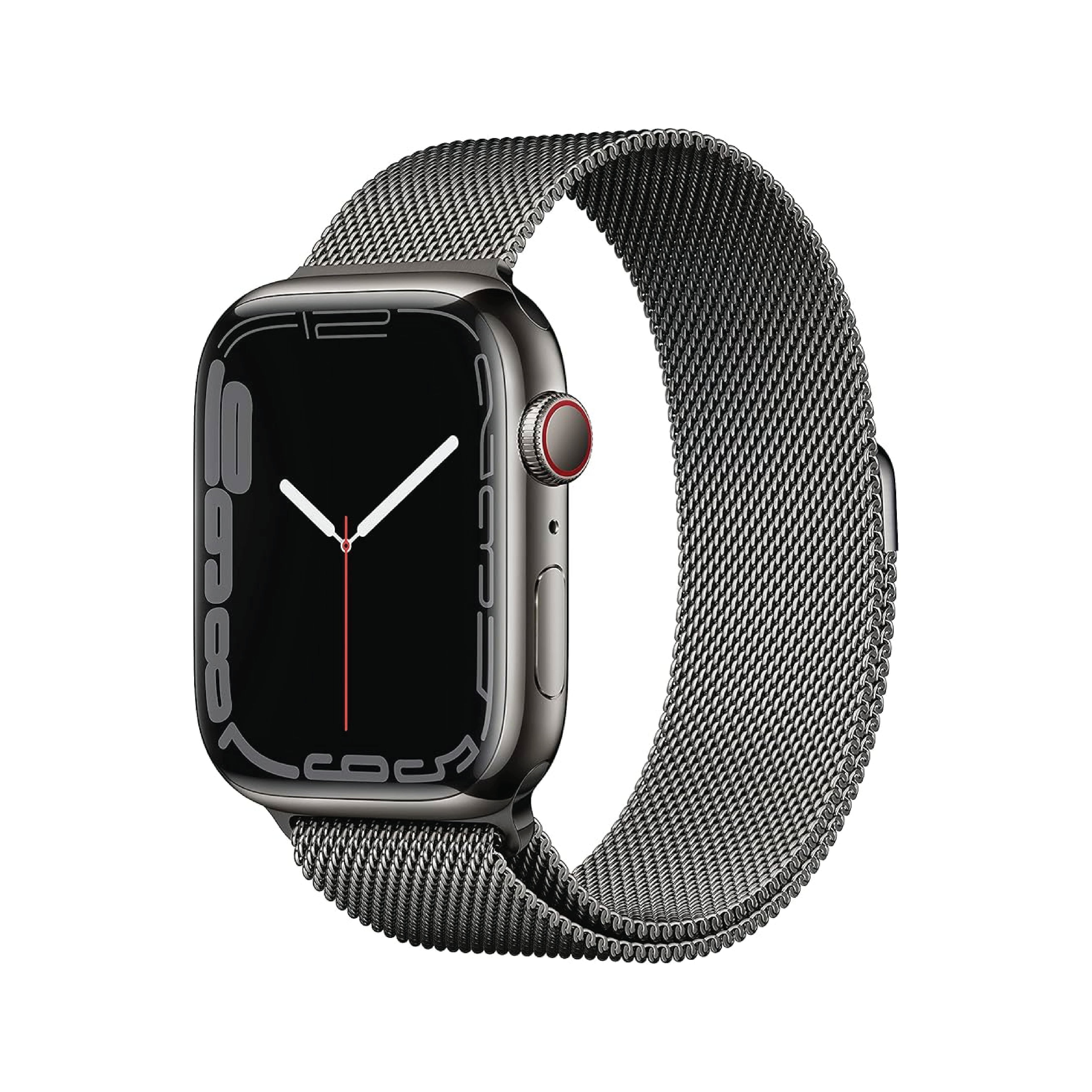 ساعة Apple Watch Series 7 (GPS + Cellular) مقاس 45 مم – هيكل ستانلس ستيل جرافيت مع سوار Milanese Loop
