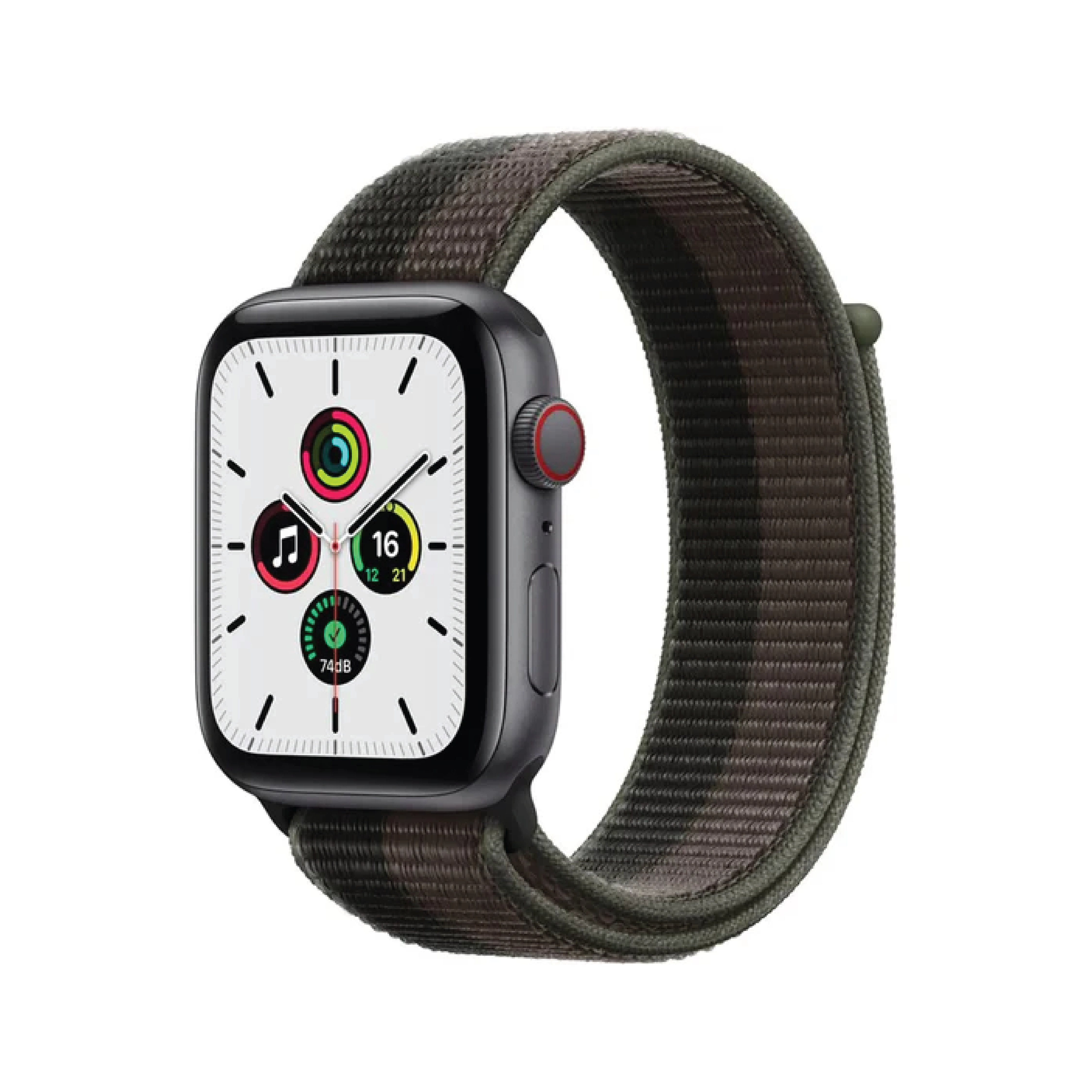 Apple Watch SE GPS + Cellular, 44mm Space Grey Aluminium Case with Tornado/Grey Sport Loop