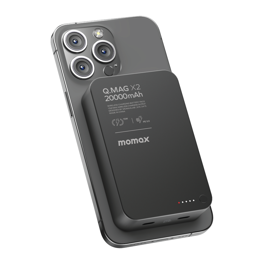 شاحن متنقل Momax Q.MAG X2 GEN2 – سعة 20000mAh متوافق مع MagSafe | أسود