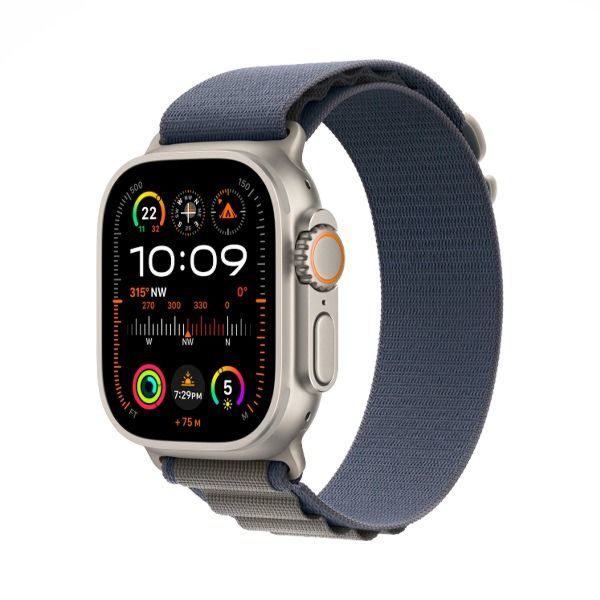 Apple Watch Ultra 2 GPS + Cellular, 49mm Titanium Case with Blue Alpine Loop - Small | MREK3