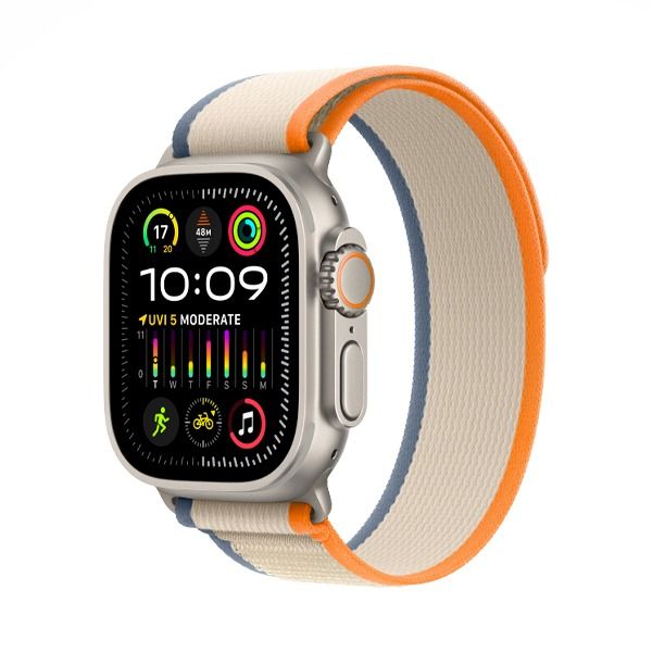 Apple Watch Ultra 2 GPS + Cellular, 49mm Titanium Case with Orange/Beige Trail Loop - S/M | MRF13