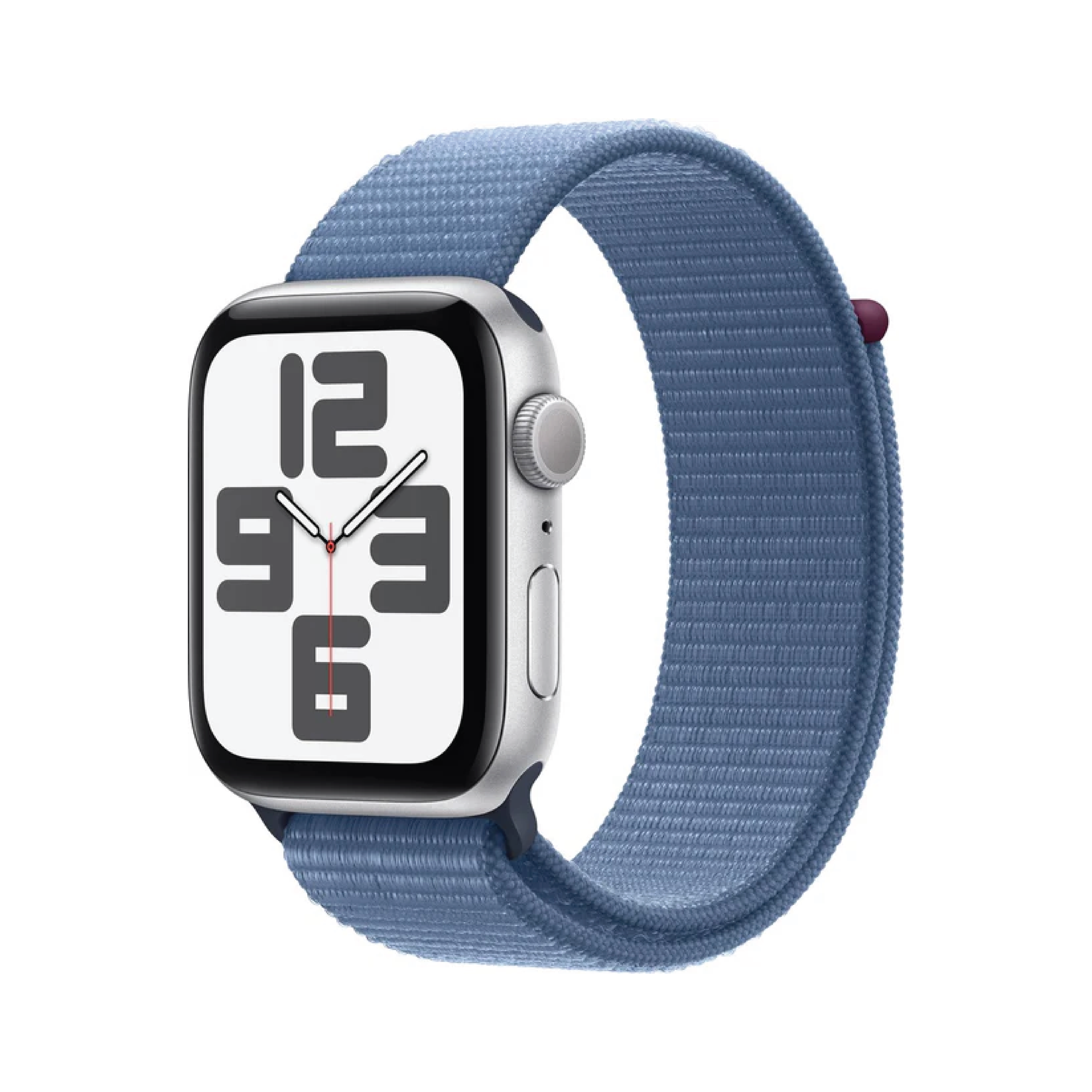 ساعة Apple SE- GPS + Cellular - مقاس 44 ملم - بهيكل من الألومنيوم الفضي مع سوار Sport Loop بلون Winter Blue