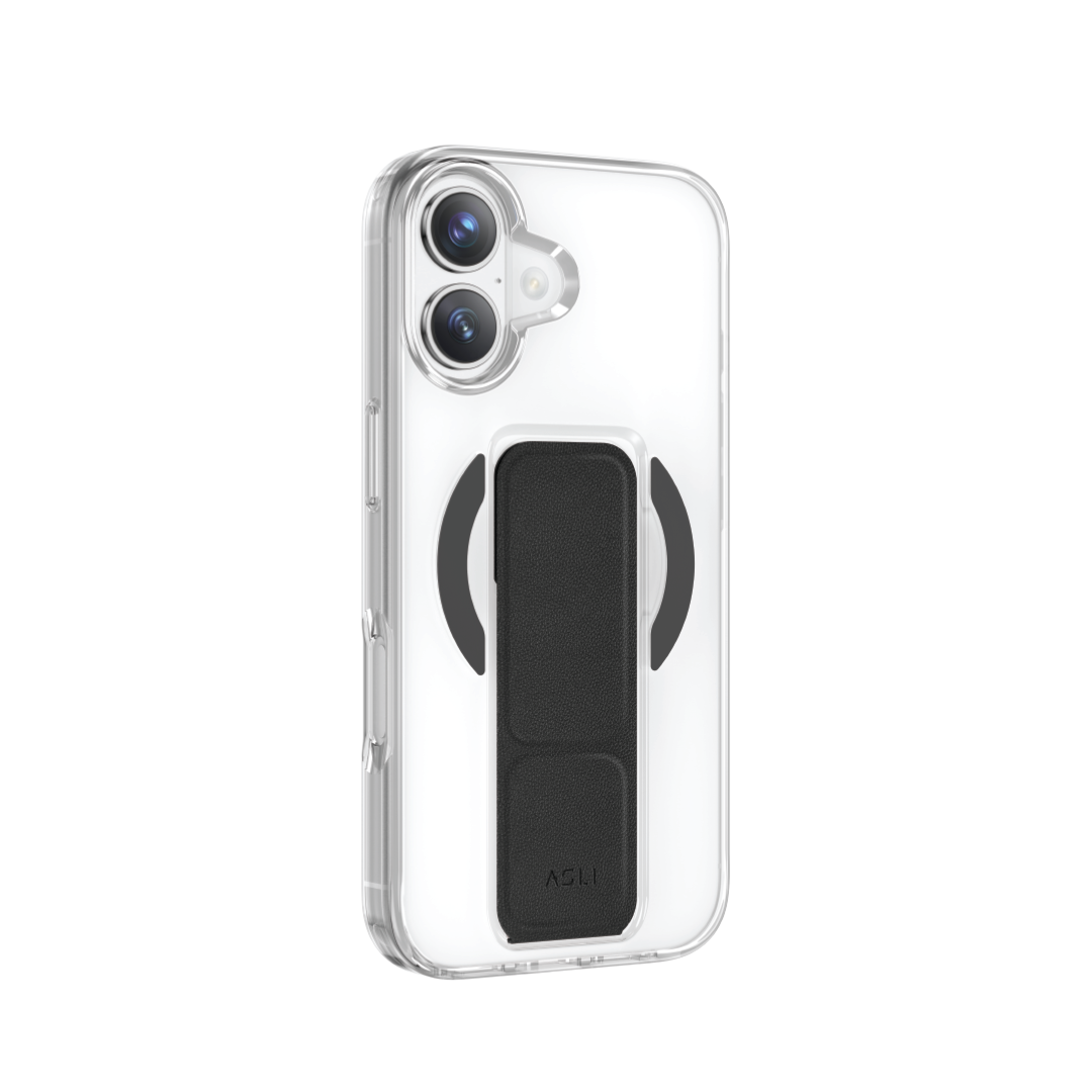 Asli Global MagTrox Gravitas Transparent MagSafe Case with Leather Grip for iPhone 17 | Black
